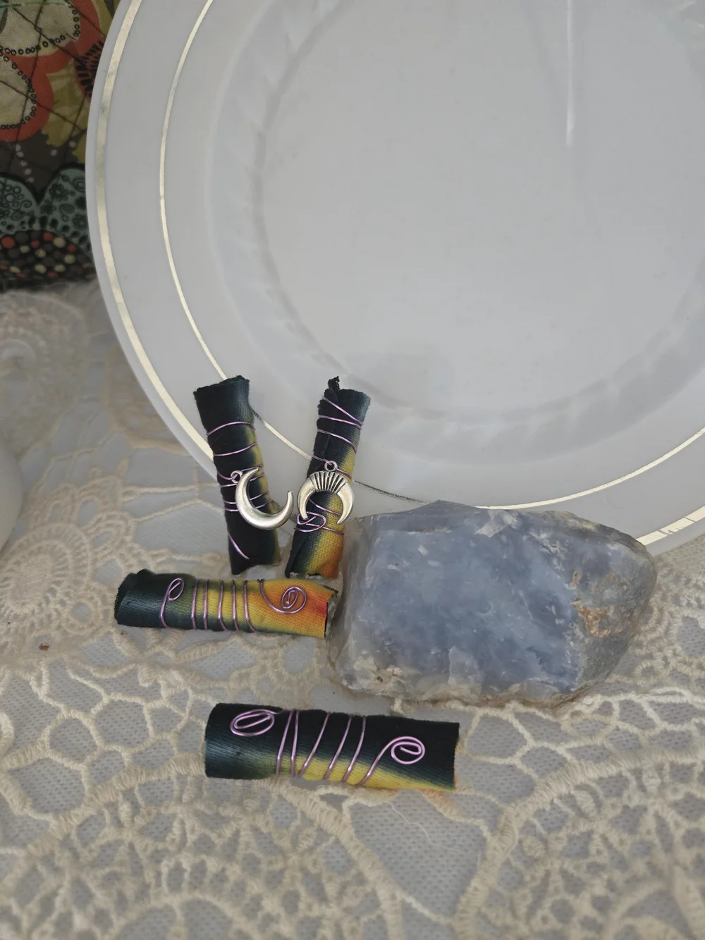 4/$15 Handmade Galaxy Moon Dread Braid Beads | Boho Fabric Hair Wrap Charms